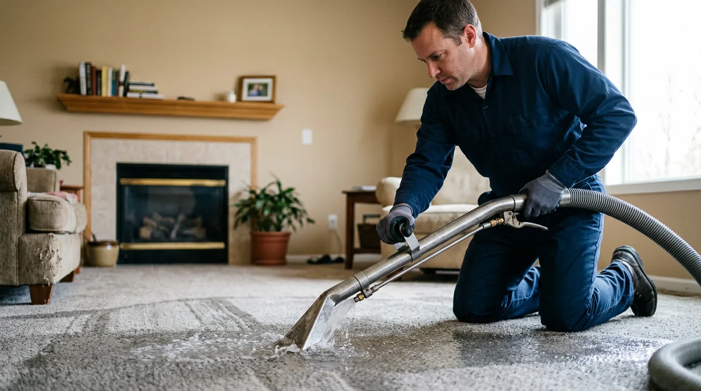 Water damage restoration technician working near West Greenwich, RI